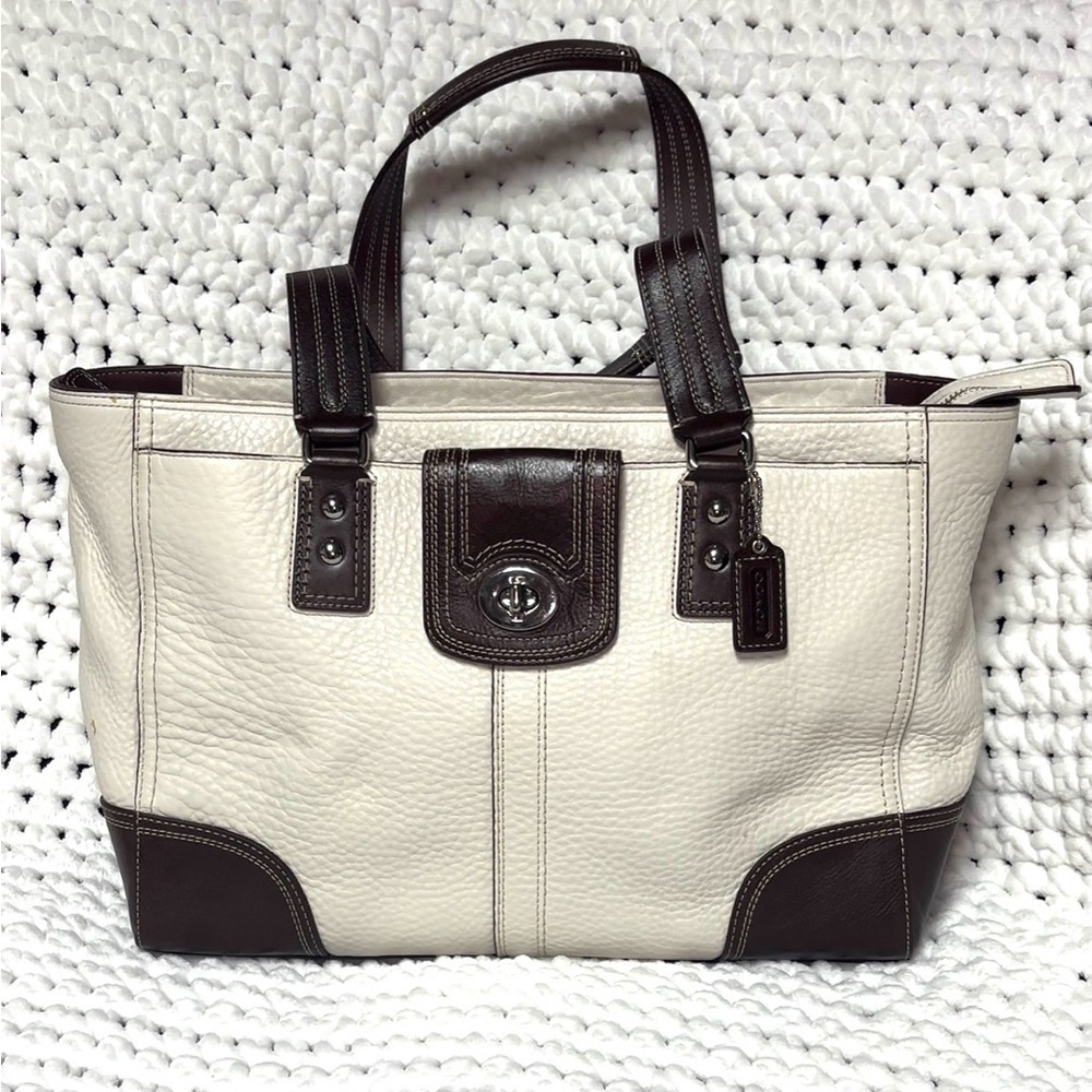 Coach white and brown pebbles leather shoulder bag